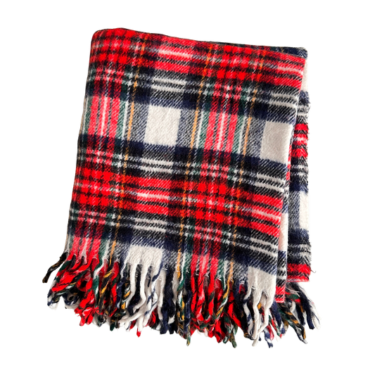 TW007 RED PLAID WOOL THROW BLANKET