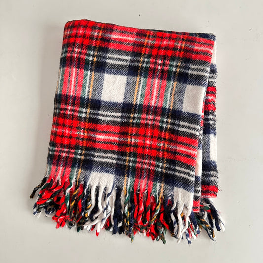TW007 RED PLAID WOOL THROW BLANKET