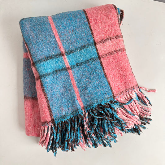 TW008 PINK, BLUE & BROWN PLAID THROW BLANKET