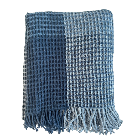 TW012 SHADES OF BLUE WAFFLE KNIT THROW BLANKET