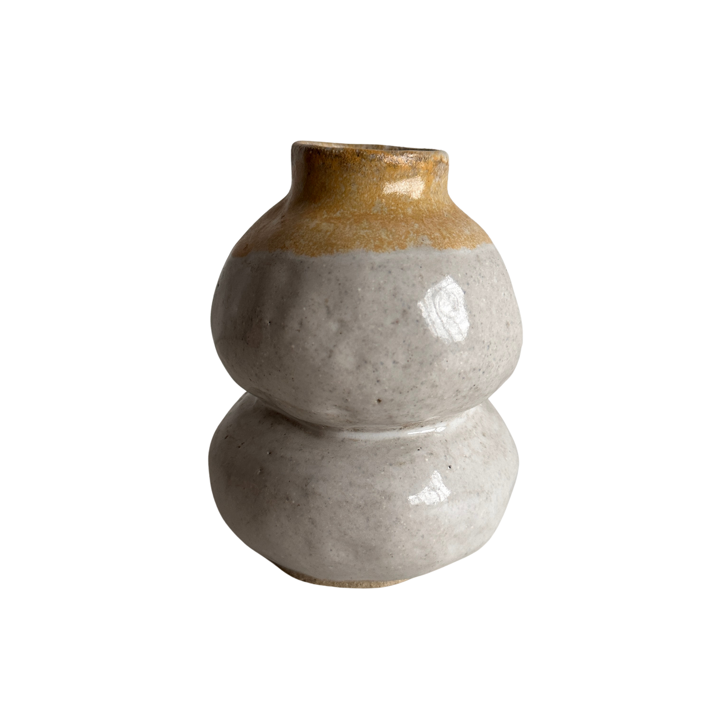 VS012 YELLOW AND WHITE BULBOUS CERAMIC VASE