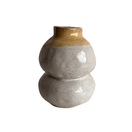 VS012 YELLOW AND WHITE BULBOUS CERAMIC VASE