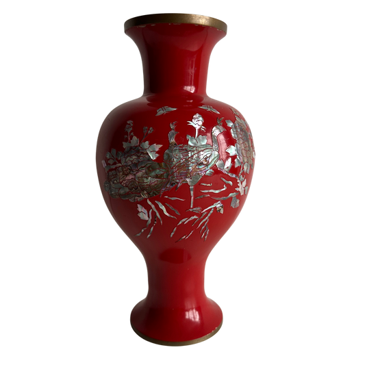 VS026 RED PEACOCK VASE