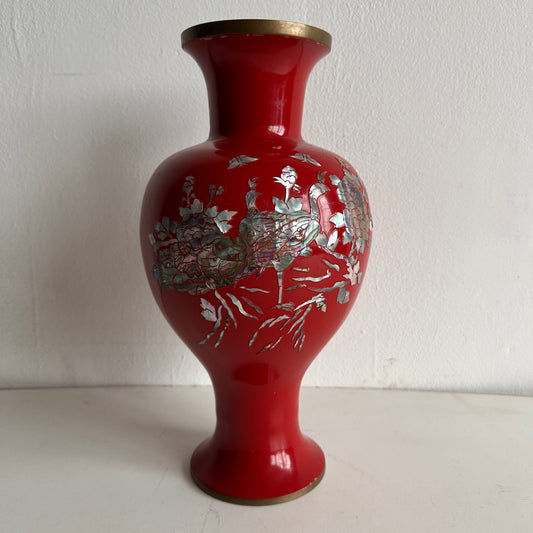 VS026 RED PEACOCK VASE