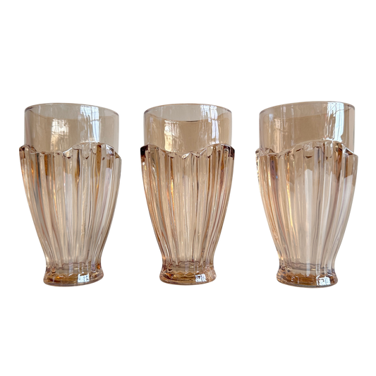 VS057 SET OF 3 AMBER TINTED GLASS VASES