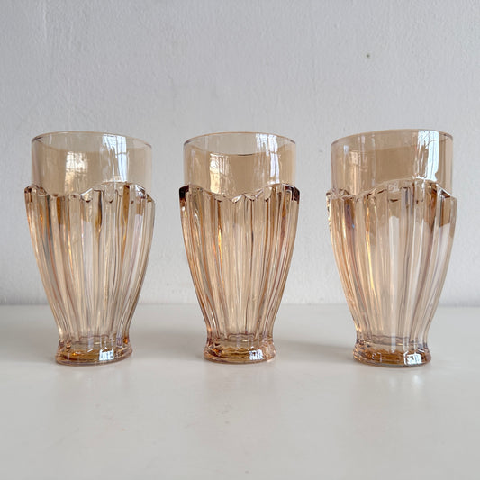 VS057 SET OF 3 AMBER TINTED GLASS VASES