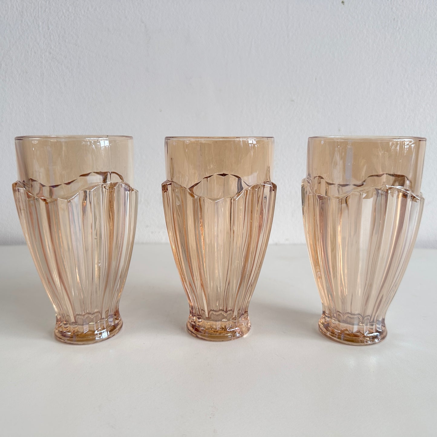 VS057 SET OF 3 AMBER TINTED GLASS VASES