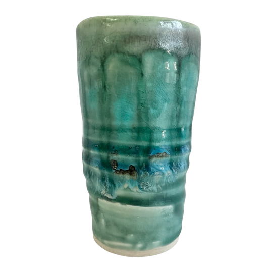 VS059 GREEN DRIPPY CERAMIC VASE