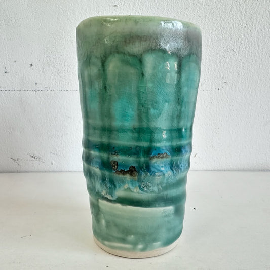 VS059 GREEN DRIPPY CERAMIC VASE