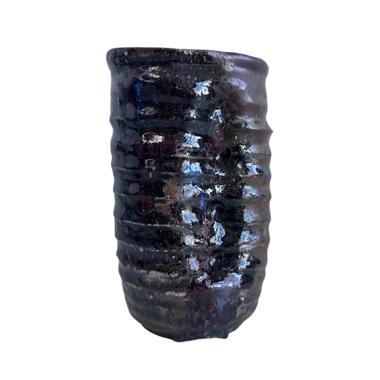 VS060 BLACK AND BROWN RIBBED ABSTRACT VASE