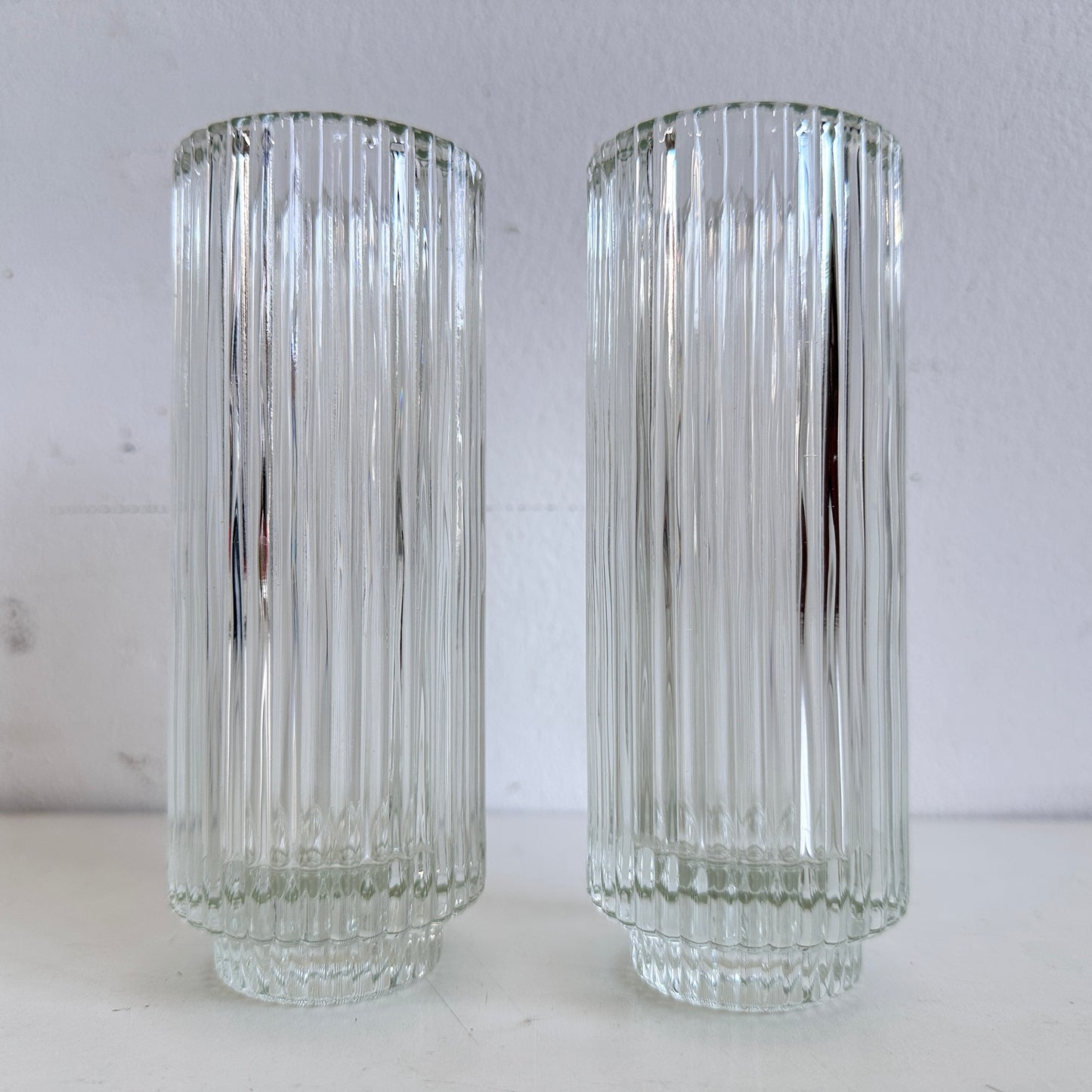 VS066 PAIR OF FLUTED GLASS VASES