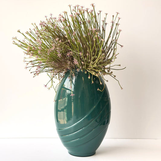 VS078 ART DECO GREEN GLASS VASE