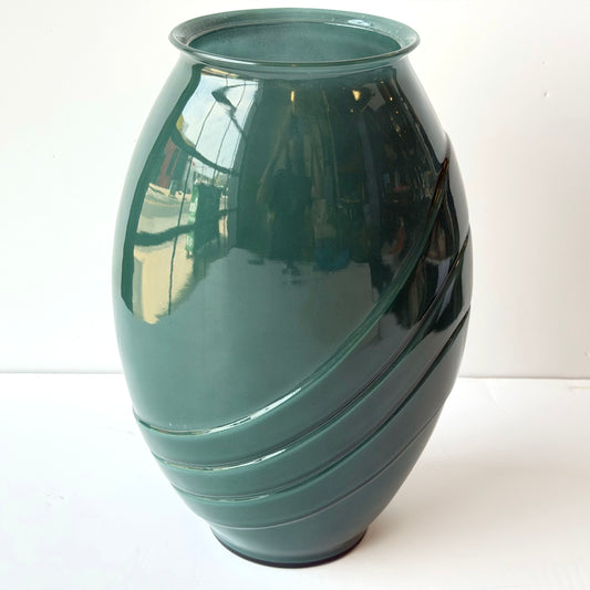 VS078 ART DECO GREEN GLASS VASE