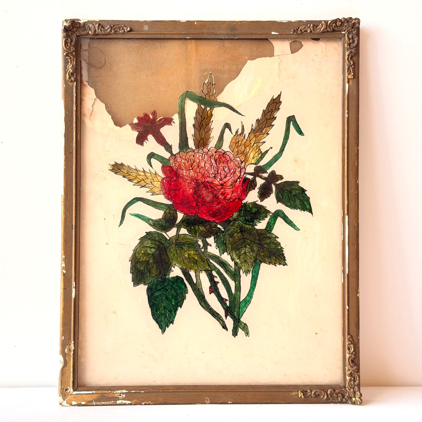 WD016 DISTRESSED FRAMED FLORAL ART