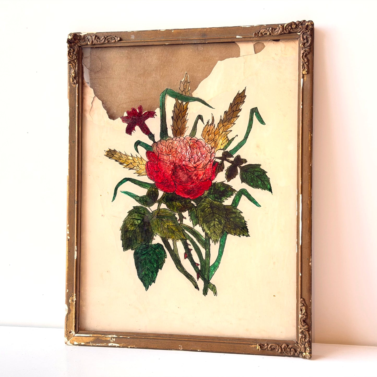 WD016 DISTRESSED FRAMED FLORAL ART
