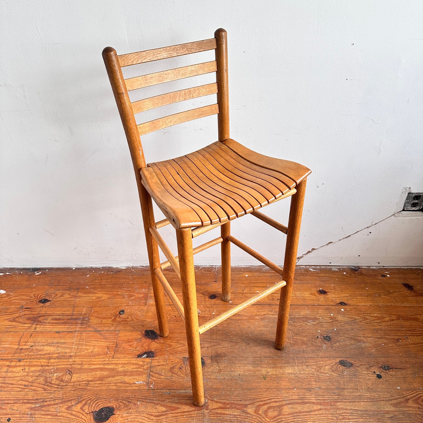 ST025 LADDER BACK SLATTED WOOD BARSTOOL