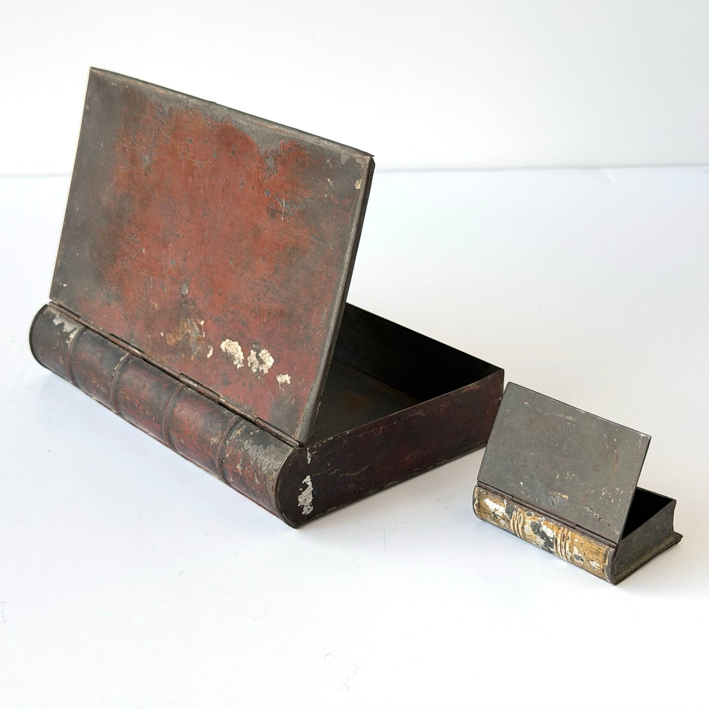 OB125 SET OF ANTIQUE PAINTED TIN BOOK BOXES