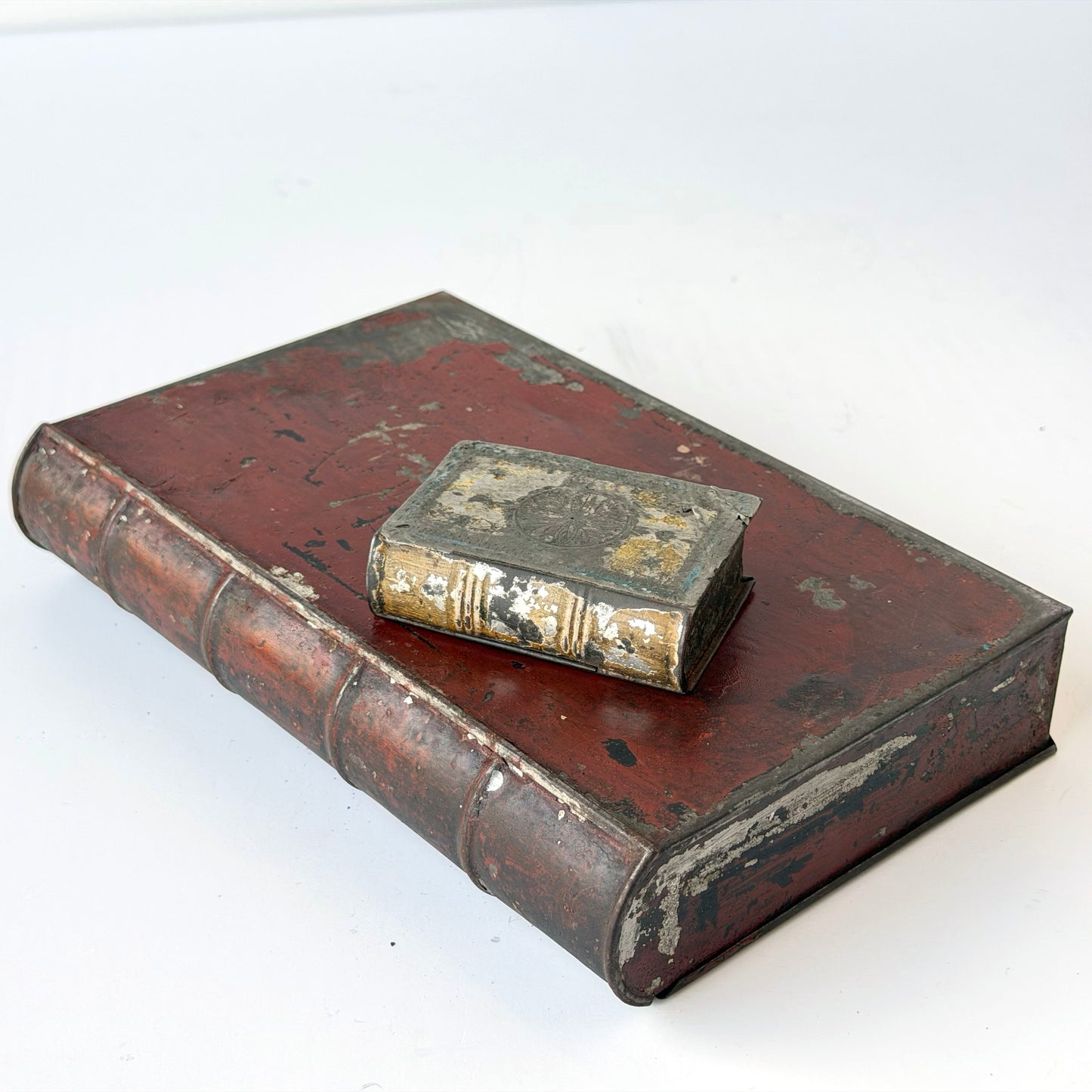 OB125 SET OF ANTIQUE PAINTED TIN BOOK BOXES