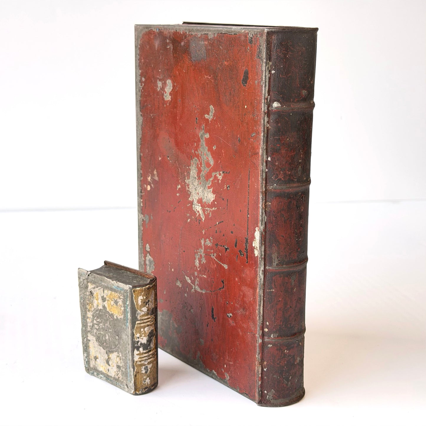 OB125 SET OF ANTIQUE PAINTED TIN BOOK BOXES