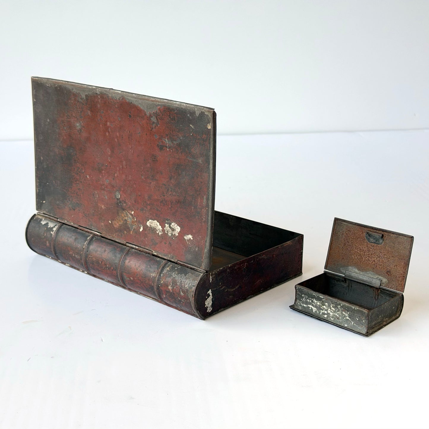 OB125 SET OF ANTIQUE PAINTED TIN BOOK BOXES