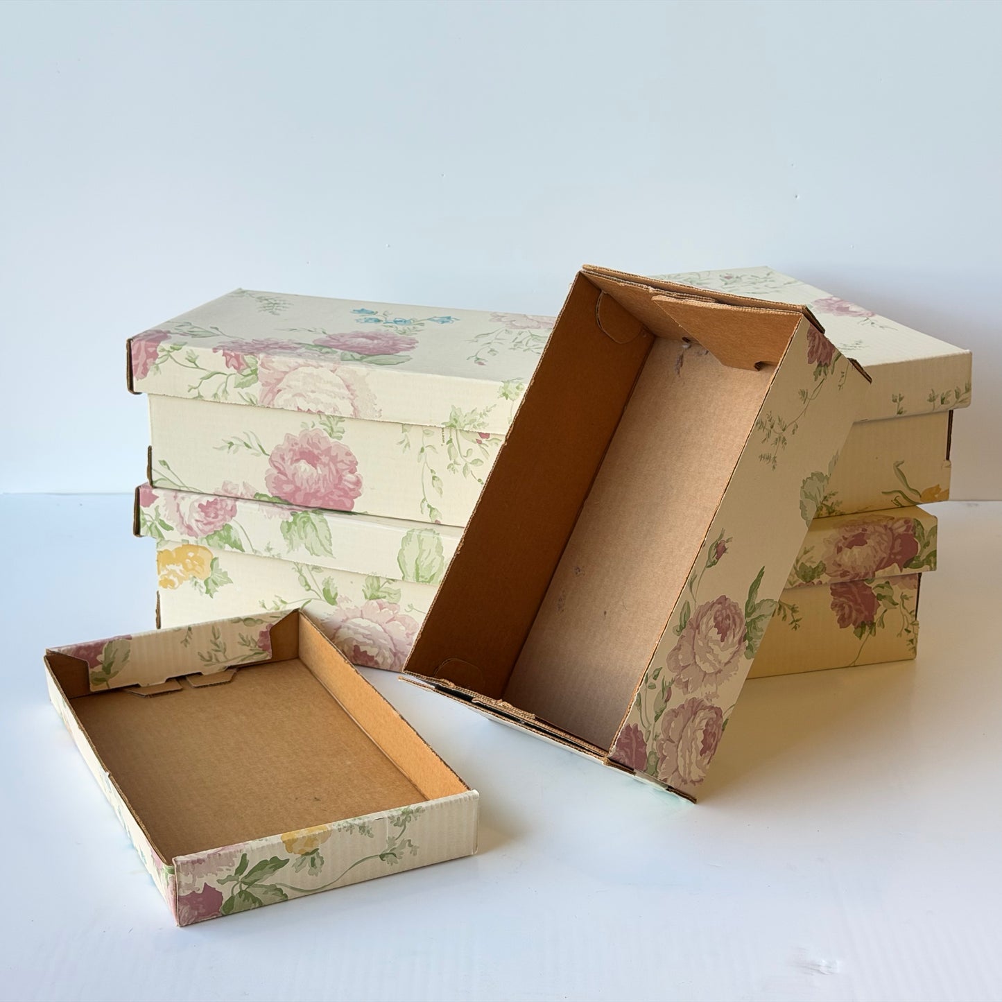 OB141 SET OF 5 FLORAL SHOE BOXES