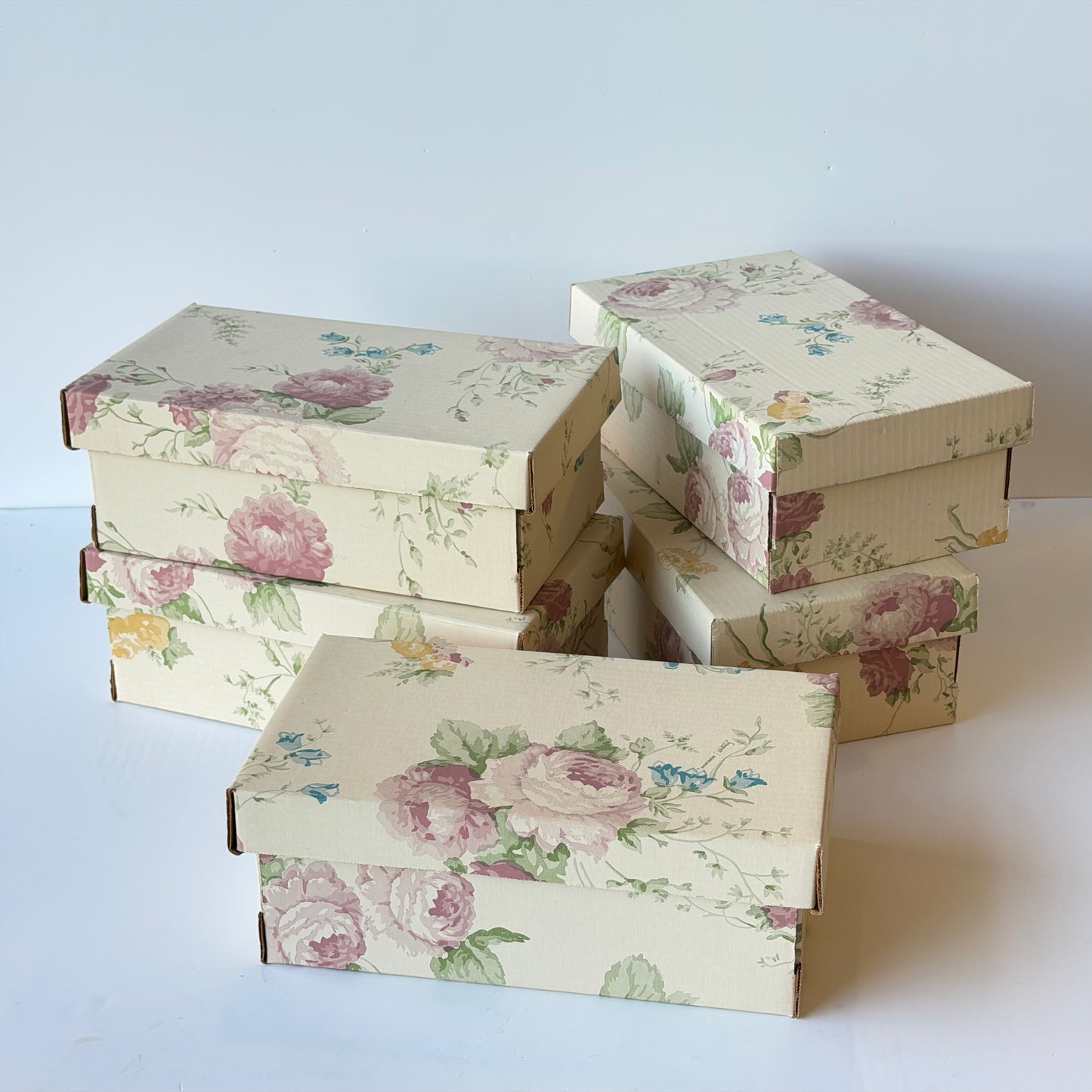 OB141 SET OF 5 FLORAL SHOE BOXES