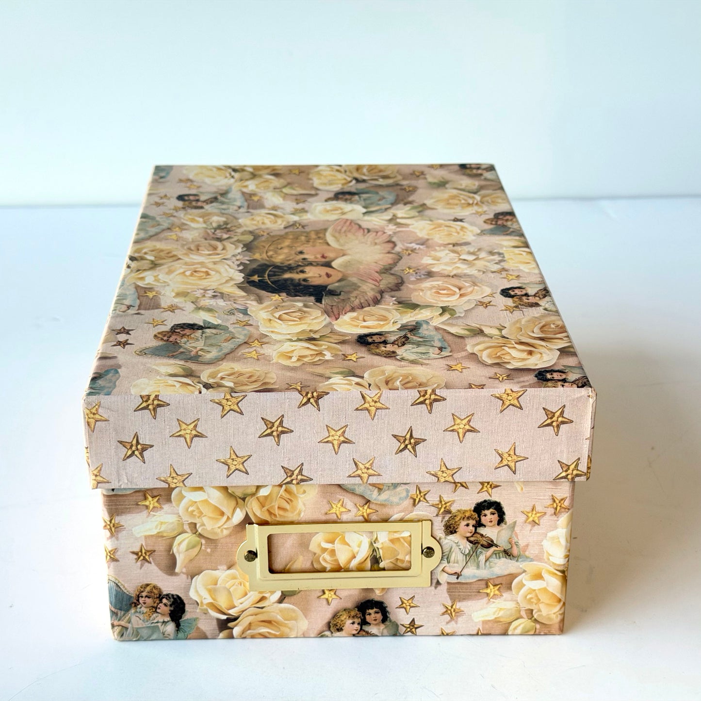 OB143 WHITE ROSE CHERUB STORAGE BOX